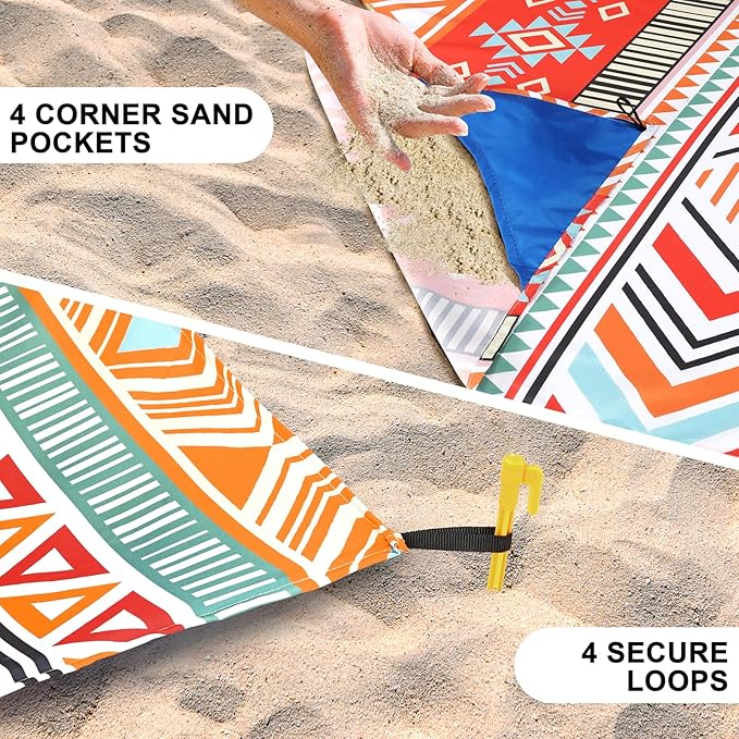 Beach Blanket Waterproof Sandproof Beach Mat 79" X 83"/10'x9'for 2-8 Adults Quick Drying Outdoor Picnic Mat Beach Accessories for Travel, Camping, Hiking