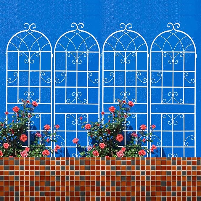 Metal Garden Trellis Rustproof Trellis for Climbing Plants Outdoor Flower Support Butterfly Deco (Cream White-4 Pack, 71"x19.7")