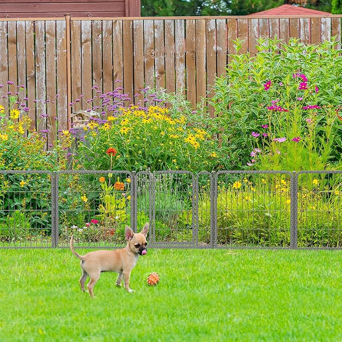 FXW Garden Fence with Door, 24in(H) x 90ft(L) 48 Panels Dog Fence Outdoor for The Yard - Heavy Duty Metal Fencing Tall Animal Barrier for Dog and Rabbit, Easy Assemble