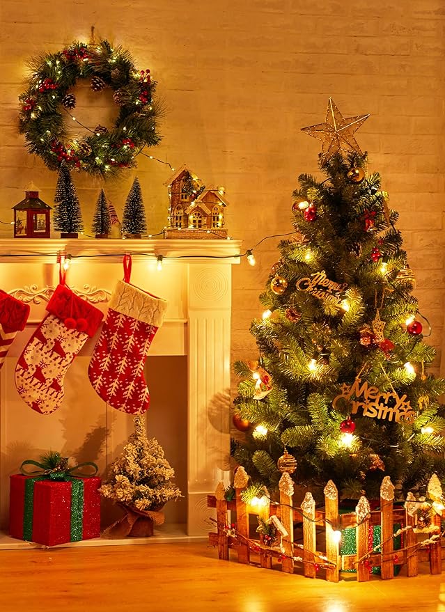 Vintage C9 LED Christmas Lights Outdoor Warm White, 50 Feet C9 String Lights for Christmas Tree Roofline Holiday Party Indoor Outdoor Garden Patio Backyard Cafe Xmas Decoration, Green Wire