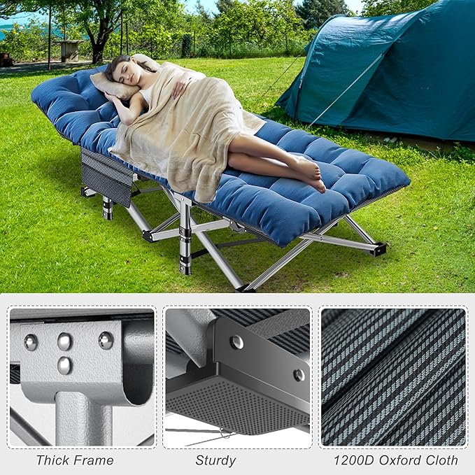 ABORON 2Pack Oversized XXL Folding Camping Cot W/Mat for Adults, 78" L x 32" W x 18" H Heavy Duty Outdoor Bed with Carry Bag,1200 D Layer Oxford Travel Camp Cots
