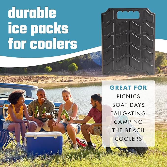 Cool Coolers by Fit & Fresh XL Slim Cooler Ice Blocks, Reusable & Long Lasting XL Ice Packs for Coolers, Slim XL Ice Packs for Cooler Bags, Space Saving, Quick Freeze, 10"x 13", Black, 2PK