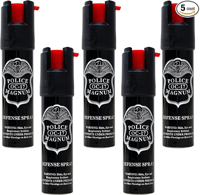 Police Magnum Compact Pepper Spray Self Defense- Tactical Maximum Heat Strength OC- Small Discreet Carry Canister- Made in The USA
