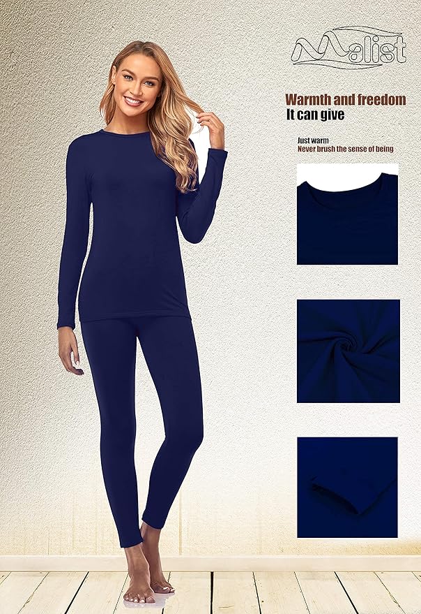 Malist Women's Thermal Underwear Ultra Soft Long Johns Top with Fleece Lined