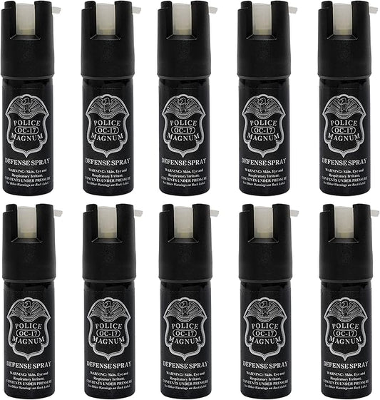 POLICE MAGNUM Mini Pepper Spray Self Defense Canisters- Max Heat Strength- Small & Discreet - Made in The USA (10 Pack 1/2oz Twist Lock)
