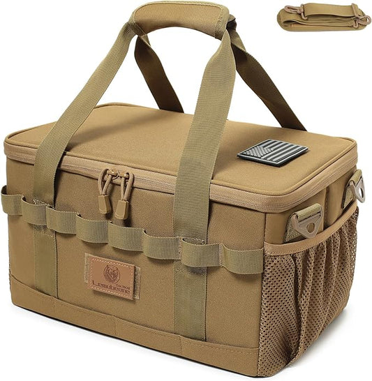 Tactical Camping Storage Bag 18L Tactical Utility Tote Bag Camping Cookware Organizer Trunk Organizer (Khaki)