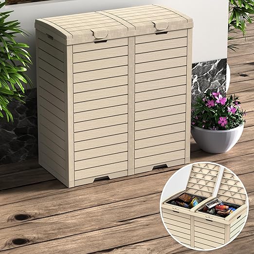 Vixzen 68Gallon Outdoor Trash Can with Lid,Waterproof Resin Waste Bin,Lightweight,Large Sturdy Garbage Bin for Patio,Kitchen,Backyard,Gray