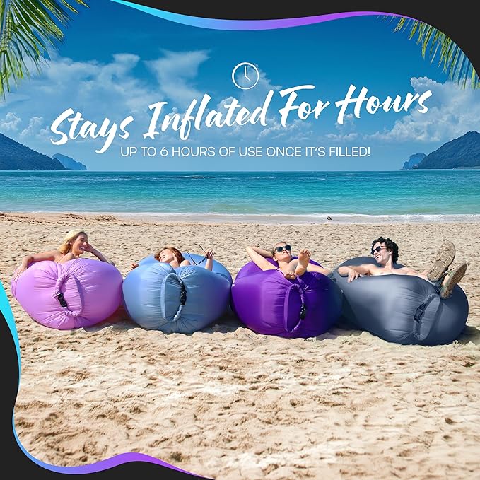 Nevlers Inflatable Lounger | 210T Polyester Inflatable Chair | No-Pump Blow Up Couch | Camping Couch Air Sofa Bed w/ 450 lbs. Cap., Pockets & Matching Bag | Use as Inflatable Couch for Adults & Kids