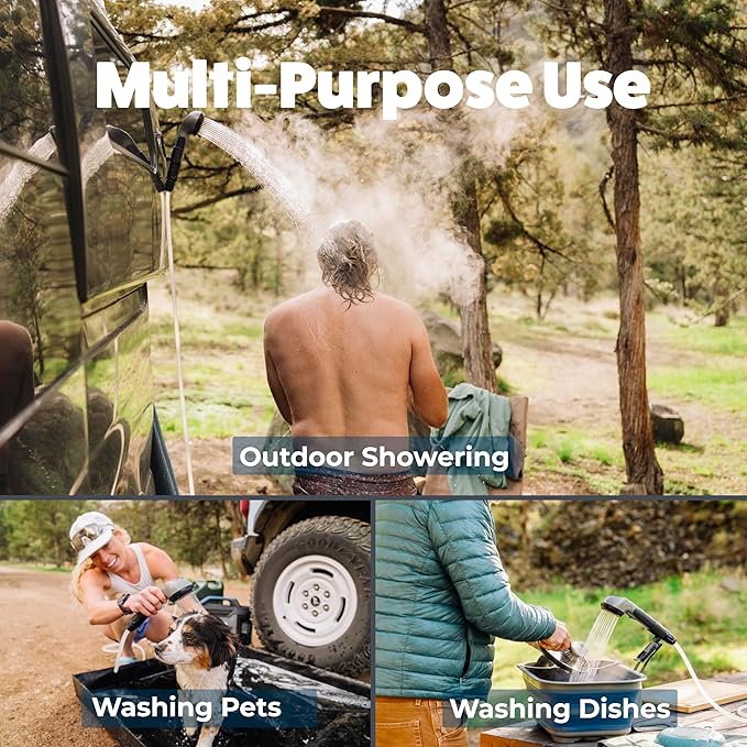 Kakadu Portable Camping Outback Shower, Instant Hot Water for Outdoor Use - Slimline Design, Rechargeable Lithium Battery, Adjustable Shower Head, Slim Pump, Digital Display