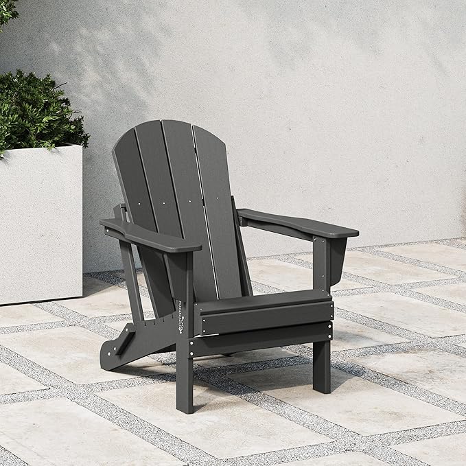 WestinTrends Malibu HDPE Outdoor Patio Folding Poly Adirondack Chair, Gray