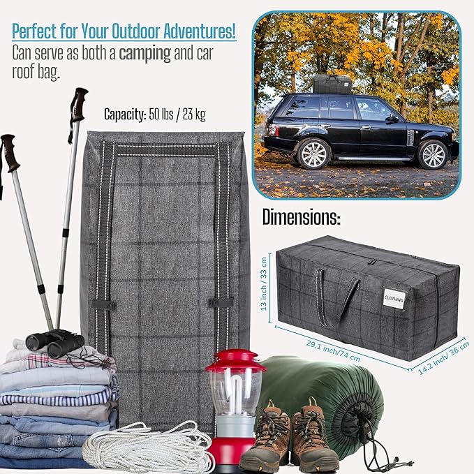 VENO 2 Pack Moving Bags w/Backpack Straps, Heavy Duty, Moving Boxes Alternative, Packing Supplies, Large Storage Totes for Dorm Room Essentials with Zipper for Clothes (Windowpane, 2 Pack)