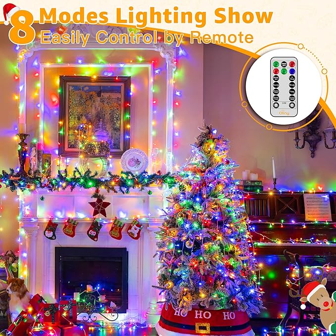 Ollny Christmas Lights Outdoor 800LED 262FT, Multicolor Plug in Fairy Light with Remote, 8 Modes Waterproof Timers Dimmable LED String Lights for Indoor House Outside Bedroom Patio Balcony