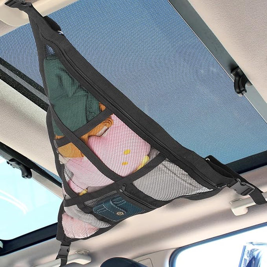 Kaskawise 31.5"x21.6" Car Ceiling Cargo Net – Double-Layer Roof Storage Organizer for 3-Handle & 4-Handle Vehicles, Perfect for Road Trips & Car Camping