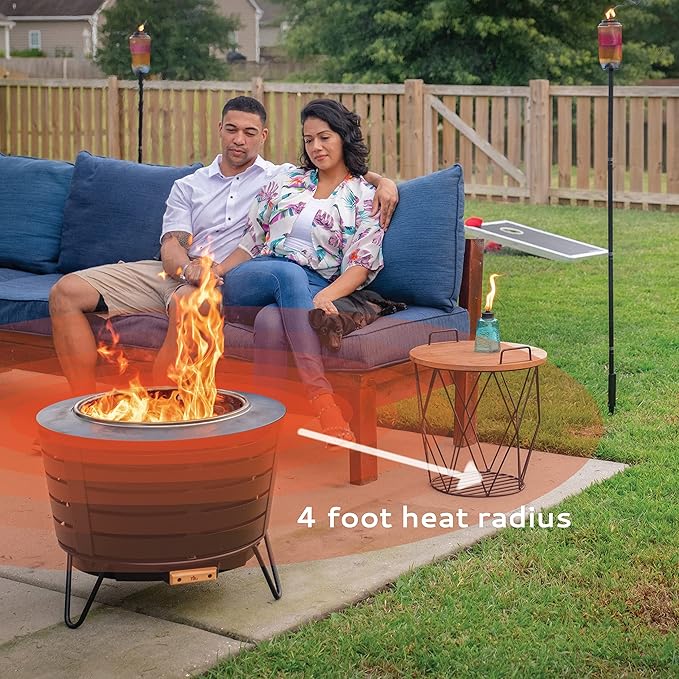 TIKI 25-Inch Smokeless Patio Fire Pit, Wood Burning with Removable Ash Pan & Weather-Resistant Cover, Modern Black Design – Ideal Outdoor Smokeless Fire Pit for Backyard & Patio