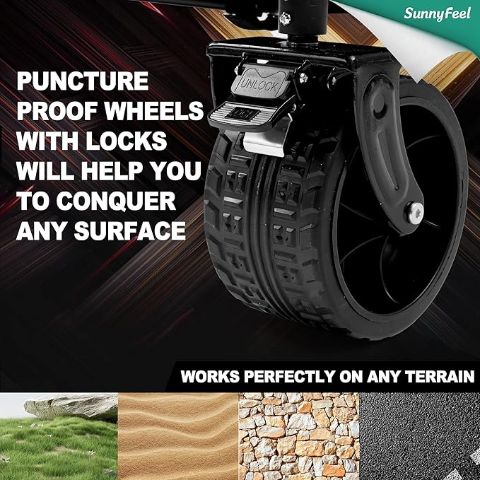 SunnyFeel Heavy Duty Collapsible Outdoor Utility Wagon Cart 400LB Capacity Adjustable Handlebar,Foldable Beach Wheels Stable Durable Oxford Fabric for Shopping Garden Camping (Black & Red)