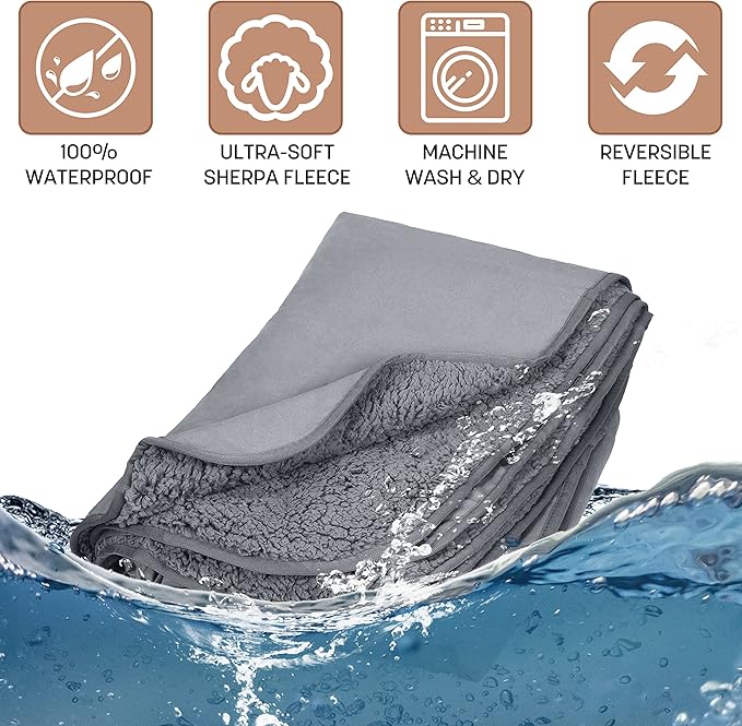 Tirrinia Waterproof Outdoor Blanket with Sherpa Lining, Windproof Triple Layers Warm Comfy Foldable for Camping Stadium, Beach, Picnic, Grass, Concerts, Car, Dog, 51''X 59'' & 59''X 80''