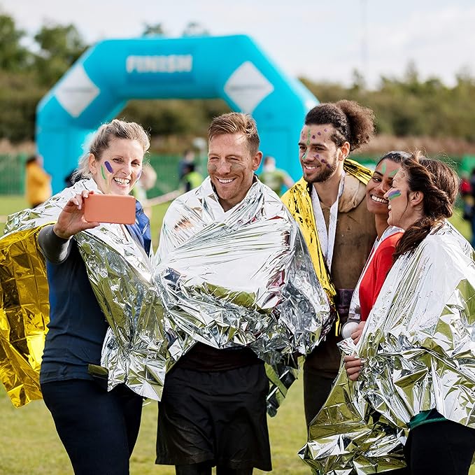 Bramble 10 Pack Extra Large Foil Mylar Emergency Blankets for Survival 83x63, Heat Reflective Thermal Space Blanket, Emergency Foil Blanket for Camping, Outdoor, First Aid