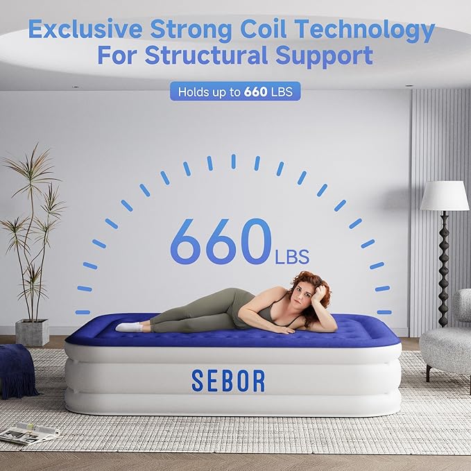 Air Mattress Full with Built-in Pump 18", Comfortable Self-Inflating Air Mattress with High-Speed Pump, Durable Blow Up Mattress Full with Storage Bag for Guests, Camping, Travel