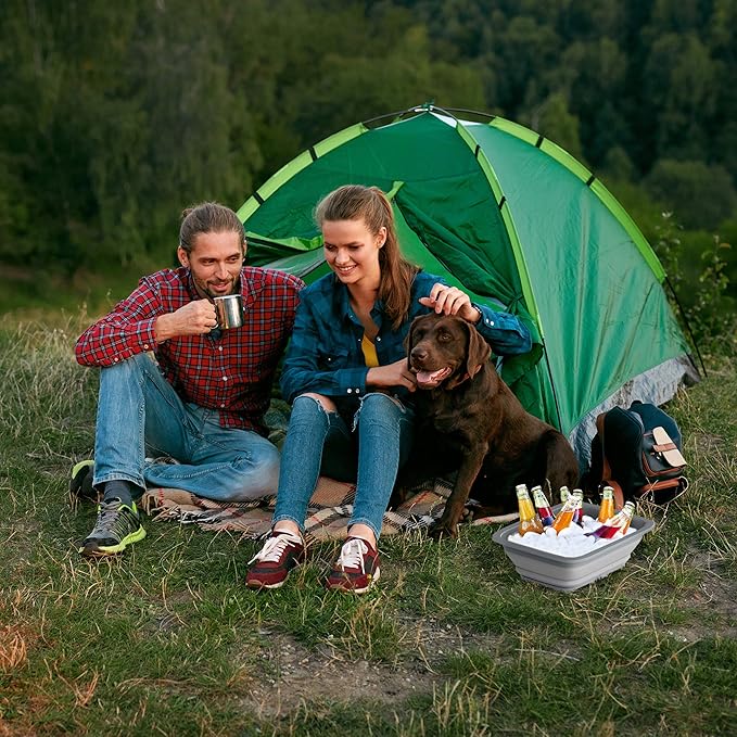 Collapsible Ice Bucket - 10-Liter Portable Outdoor Multi-Use Basin, Dish Tub, and Storage Basket for Camping and Tailgating by Wakeman (Gray)