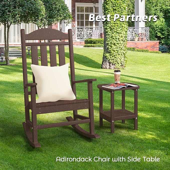TORVA Patio Adirondack Side Table, Outdoor End Tables All-Weather Resistant HDPE Humidity-Proof Long Time Use for Deck, Lawn,Garden, Porch, Backyard End Table（Brown Color）(2 Tier)