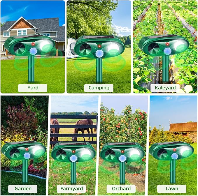 2025 Upgraded Solar Animal Repellent Outdoor Cat Deterrent Deer Repellent Devices with Motion Sensor & Flashing Light,Ultrasonic Control for Squirrel Raccoon Dog Rabbit Skunk for Yard Garden,4 Pack