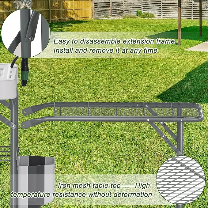 Dragosum Fish Cleaning Table, Portable Folding Camping Table with Folding Grill Extension Board, Fish Cleaning Station with Dual Sinks, Hose Hook Up