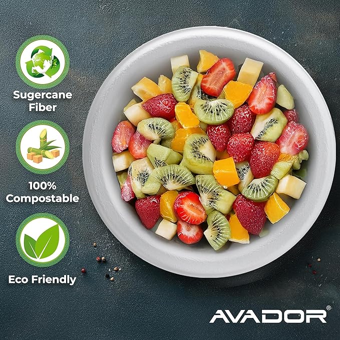 AVADOR® Compostable Tableware 100% Eco-Friendly & Biodegradable Dinnerware Eco-Conscious, Disposable, and 100% Biodegradable (12oz Bowl Pack of 200)