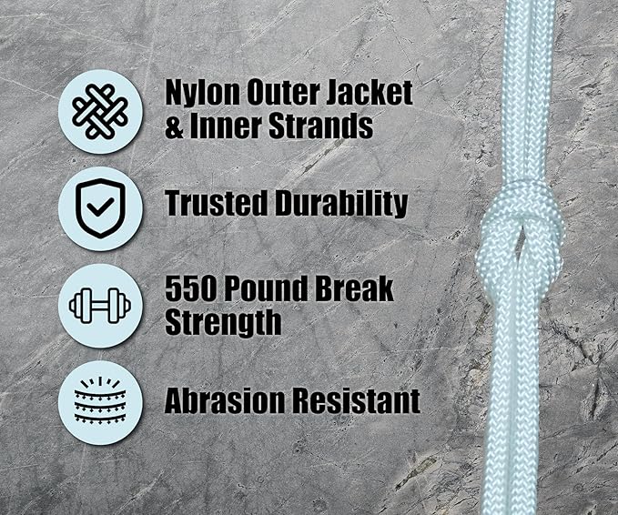 BORED? PARACORD! 550 lb Paracord - Ideal for Crafting, Camping, DIY Projects, Active & Military Outdoors - Strong Survival Rope - Tactical Parachute Cord Type III - White 100 Feet