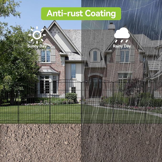 INJOPEXI Decorative Garden Fence 12 Panels 23.6ft (L)×36in (H) Garden Fences with 12 Panels Rustproof Wire No Dig Rabbit Animal Barrier Fencing Rabbit Dog Fence for Yard Patio Outdoor - Without Gate