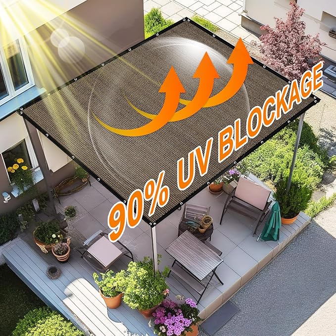 Artpuch 90% Sun Shade Cloth, 10 x 16 FT Pergola Shade Cover Canopy with Grommets, Sun Screen Fabric Tarp for Patio, Outdoor, Garden, Backyard, Mocha
