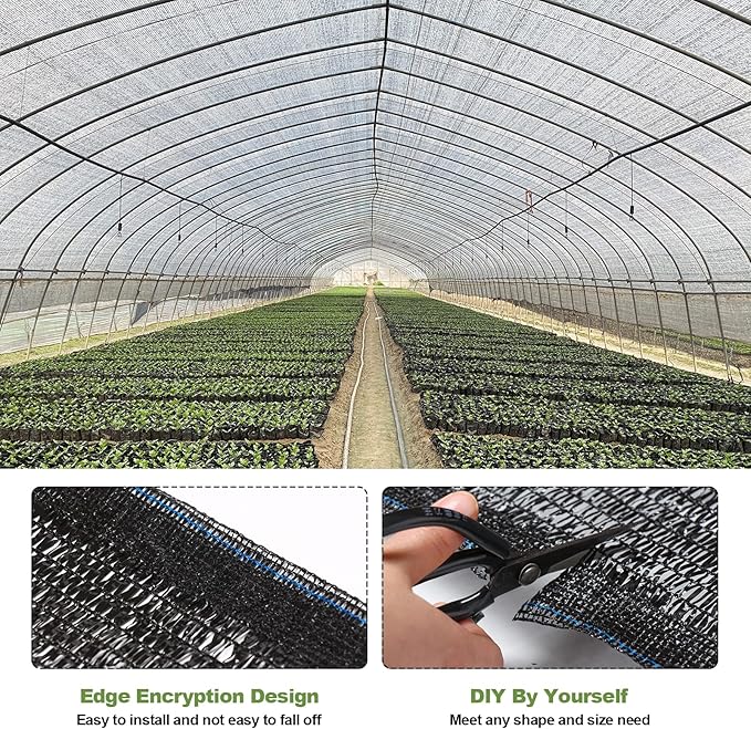 50% Shade Cloth, 10x12FT Black Sun Shade Cover for Plants, Garden, Greenhouse, Patio, Chicken Coop