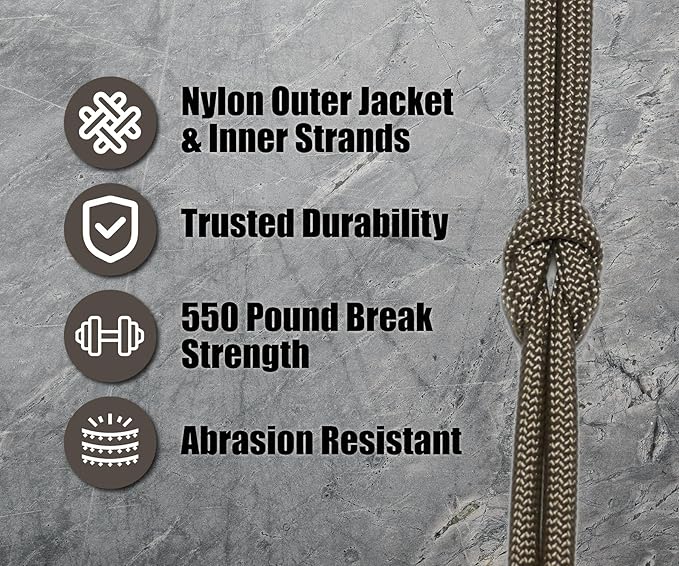 BORED? PARACORD! 550 lb Paracord - Ideal for Crafting, Camping, DIY Projects, Active & Military Outdoors - Strong Survival Rope - Tactical Parachute Cord Type III - Tan 100 Feet