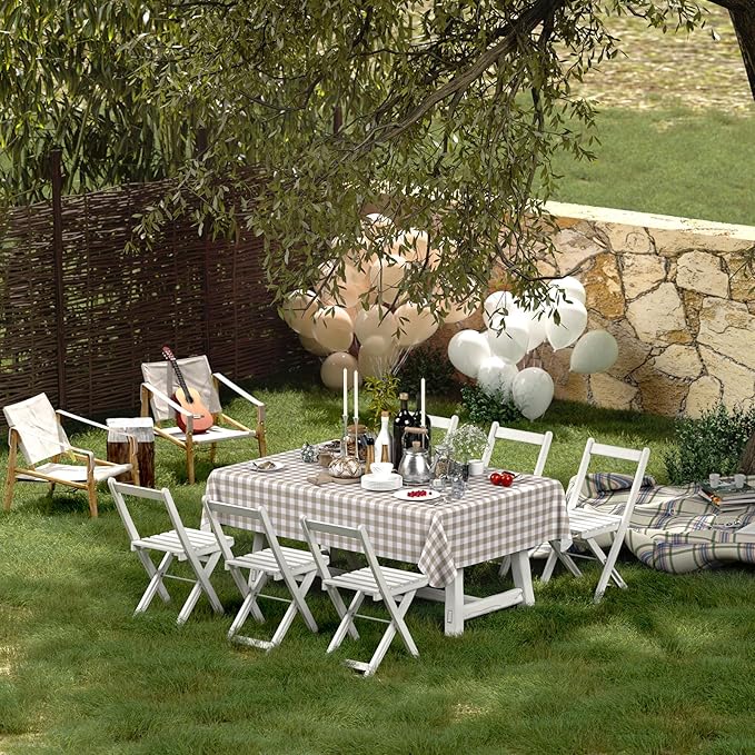 misaya 2 Pack Waterproof Vinyl Table Cloth, Buffalo Flannel Backed Tablecloth, Wipeable Plastic Table Cover for Dinner, Kitchen, Outdoor (60" x 84", Khaki & White)