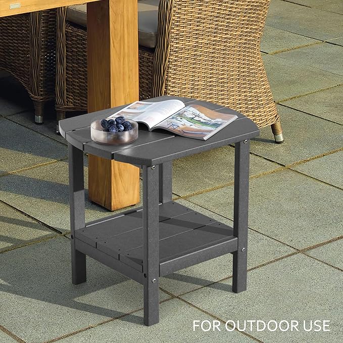 TORVA Patio Adirondack Side Table, Outdoor End Tables All-Weather Resistant HDPE Humidity-Proof Long Time Use for Deck, Lawn,Garden, Porch, Backyard End Table(Gray Color-2 Tier)
