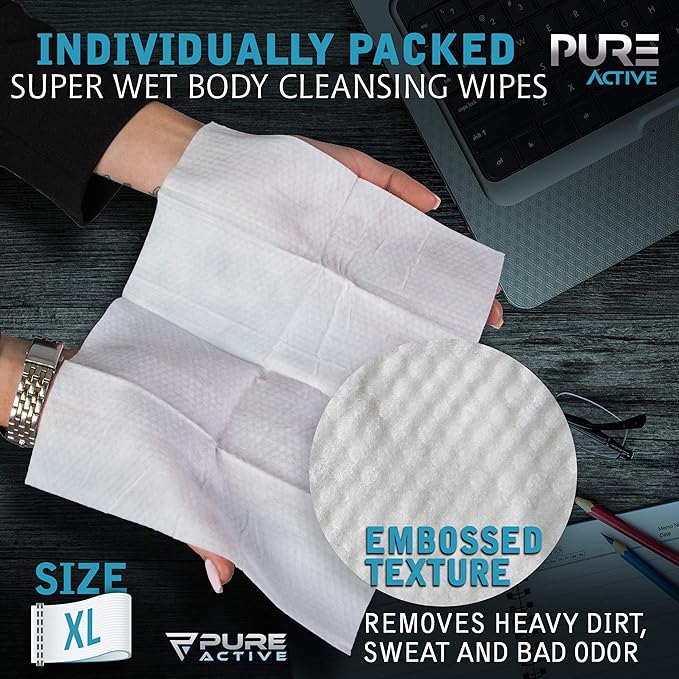 Shower Body Wipes, 60 Individually Wrapped Personal Hygiene Body Wipes for Women and Men, Keep Clean After Gym Travel Camping Outdoors Sports
