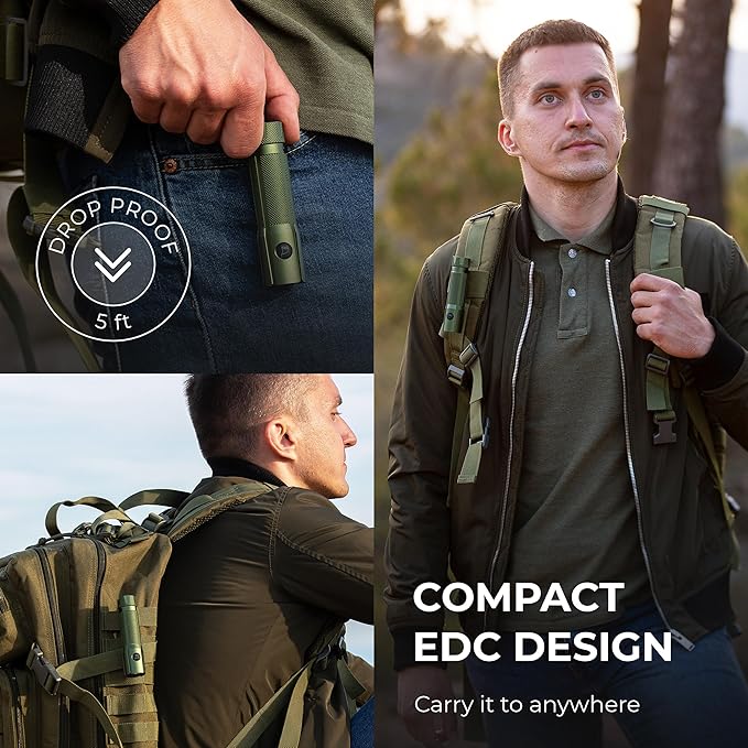 LED Rechargeable Flashlight - Super Bright 1250 High Lumens Flashlight, Waterproof IP68 Small Compact Pocket Tactical Flashlight for Home, Emergency, Rescue, Camping, Gifts for Men Green