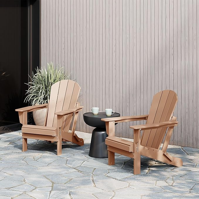 WestinTrends Malibu 2 Piece Set Outdoor Folding Poly Adirondack Chair, Teak