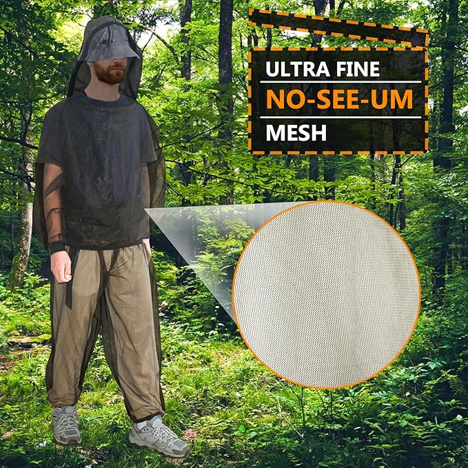South to East Mosquito Suit - Net Bug Mesh Pants & Jacket with Hood for Outdoor Protection from Bugs, Flies, Gnats, No-See-Ums & Midges - Mosquito Clothing for Men & Women with Carrybag, M Size