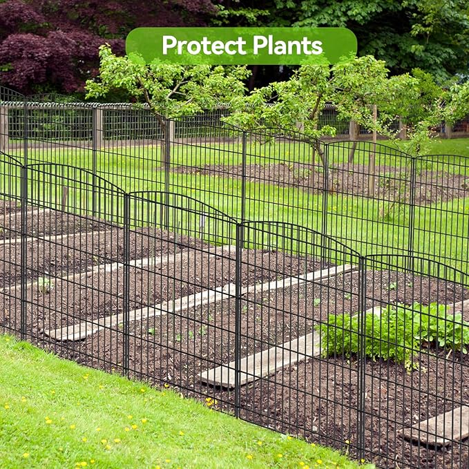 INJOPEXI Decorative Garden Fence 6 Panels 13ft (L)×36in (H) Animal Barrier Fences with 6 Panels Rustproof Metal Wire No Dig Rabbit Fencing Dog Fence for Outdoor Backyard Patio - Without Fence Gate