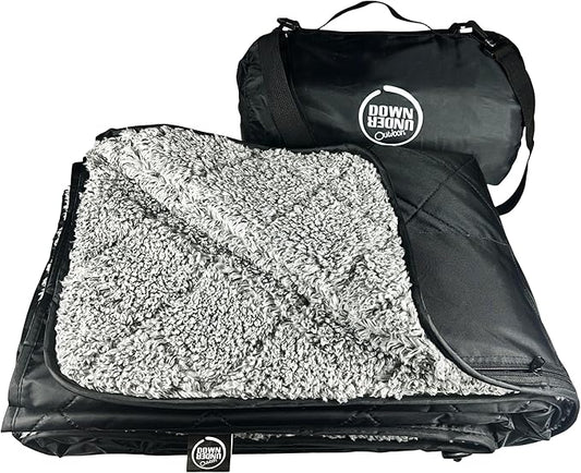 DOWN UNDER OUTDOORS Large Waterproof Windproof Extra Thick 350 GSM Quilted Fleece, or Sherpa Stadium Blanket
