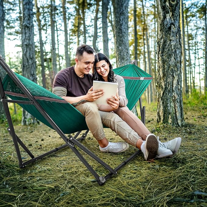 Tranquillo Double Hammock with Stand Included for 2 Persons/Foldable Hammock Stand 600 lbs Capacity Portable Case - Inhouse, Outdoor, Camping, Peacock
