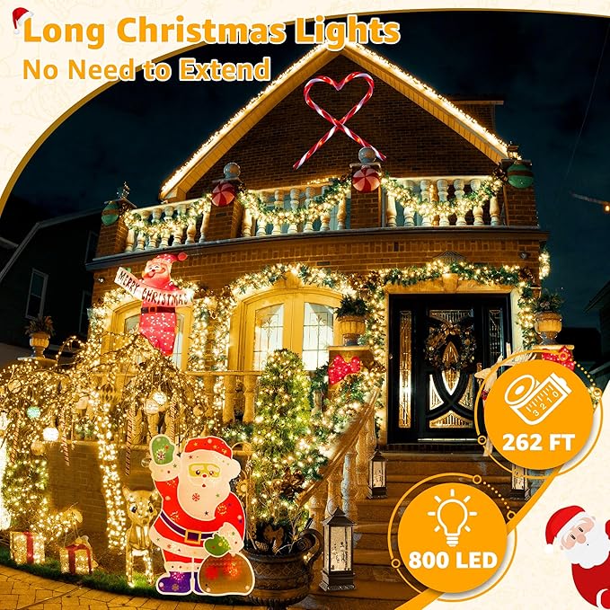 Ollny Outdoor String Lights 800LED 262FT, Warm White Waterproof Fairy Light with Remote Plug in, 8 Modes Timers Dimmable Christmas Lights for Outside Indoor Bedroom Patio Camping Garden