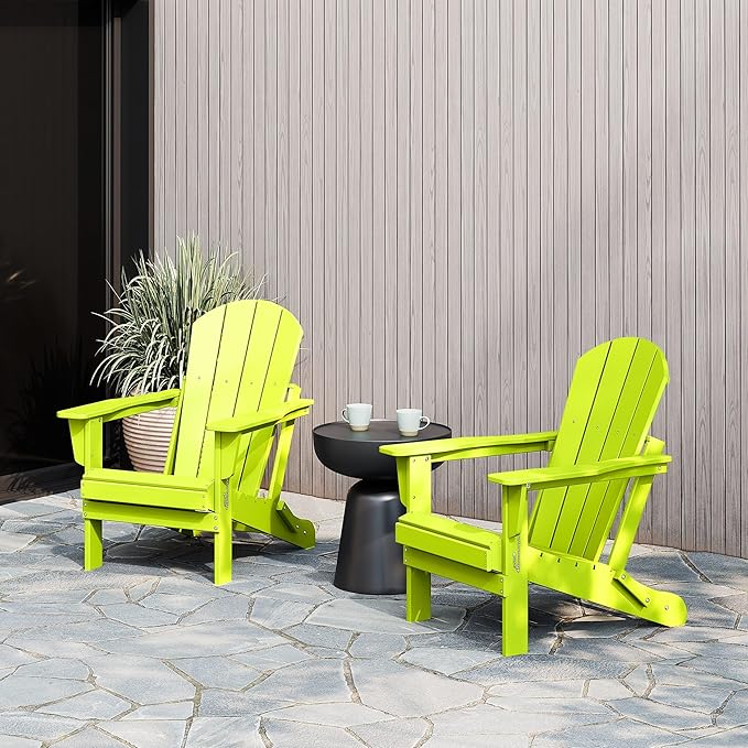 WestinTrends Malibu 2 Piece Set Outdoor Folding Poly Adirondack Chair, Lime