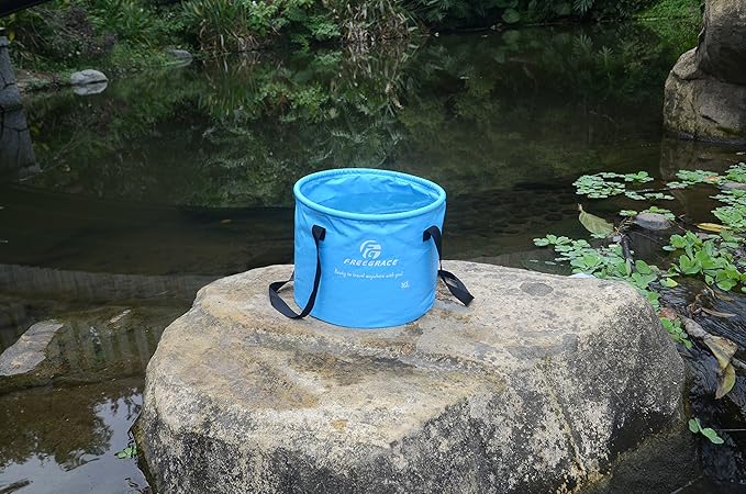 Premium Collapsible Bucket by Freegrace - Compact Portable Folding Water Container - Lightweight & Durable - Includes Handy Tool Mesh Pocket