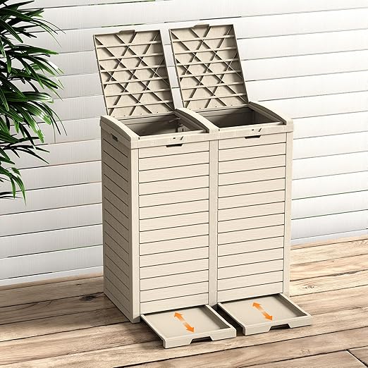 Vixzen 68Gallon Outdoor Trash Can with Lid,Waterproof Resin Waste Bin,Lightweight,Large Sturdy Garbage Bin for Patio,Kitchen,Backyard,Gray