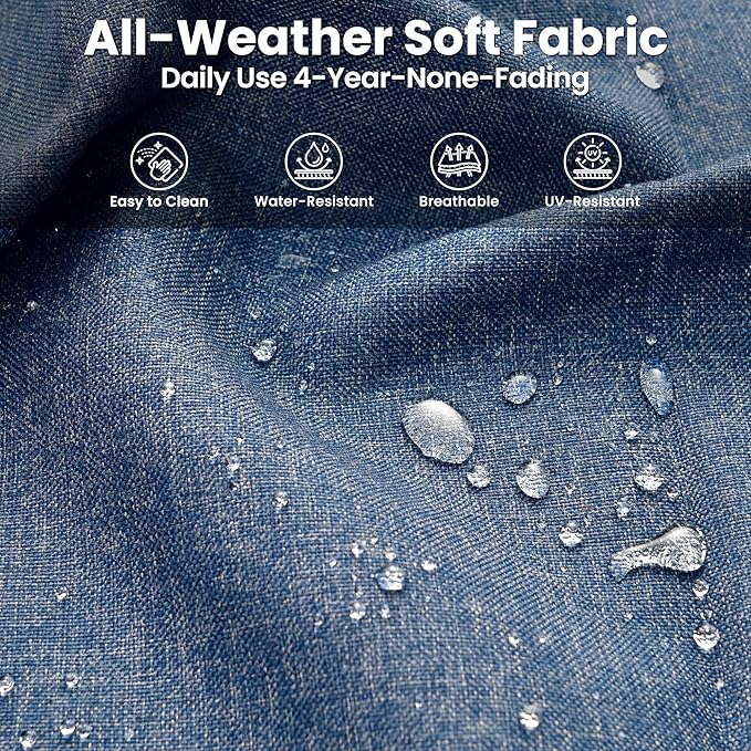 ovios 6 Pieces Patio Furniture Set, Outdoor Wicker Sofas with Glass Coffee Table and Comfy Cushions, All Weather High Back Couch Set for Deck Porch, Grey Rattan, Denim Blue