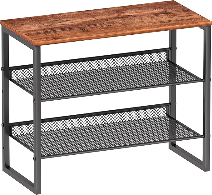 Shoe Rack Organizer - Sturdy Steel Shoe Organizer for Closet Entryway with Spacious Top and Strong Mesh Shelves Industrial Style Standing Storage Shelves (3-Tier 11.8"x20.4"x25.2")