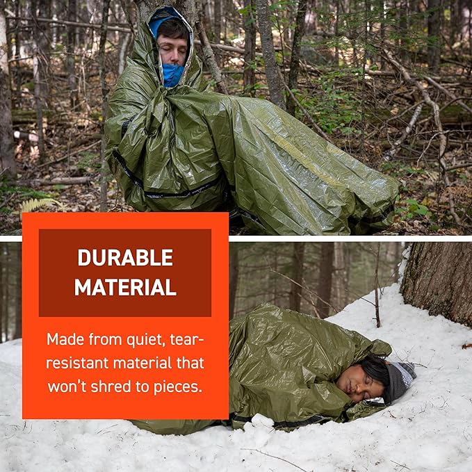 Survive Outdoors Longer 90% Emergency Bivvy - Comes with Survival Whistle & Tinder Paracord Drawstring - Add to Emergency Kit & Hiking Gear - Waterproof, Windproof & Tear-Resistant