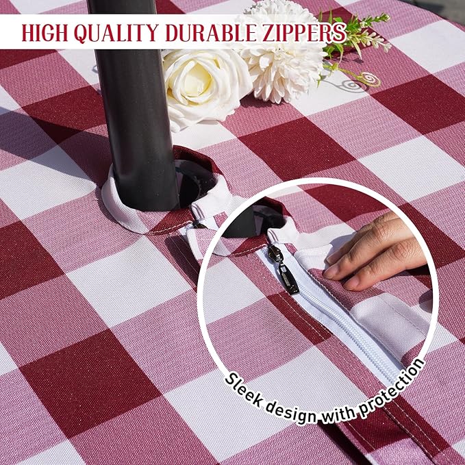 Poise3EHome Outdoor Tablecloth Rectangle with Umbrella Hole Waterproof Plaid Tablecloth for Christmas Spring Picnic Party Patio Table Camping, Red and White Checkered (52X70 Zipper)