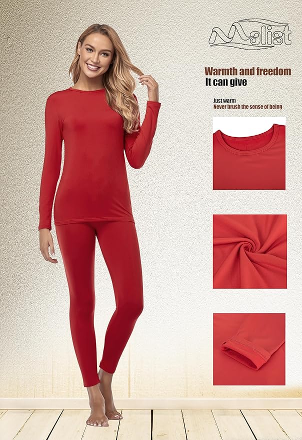 Malist Women's Thermal Underwear Ultra Soft Long Johns Top with Fleece Lined